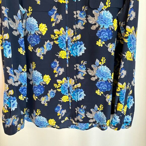 Equipment Women Lynn 100% silk button down Blouse Peacoat floral long sleeve LG - Picture 12 of 15